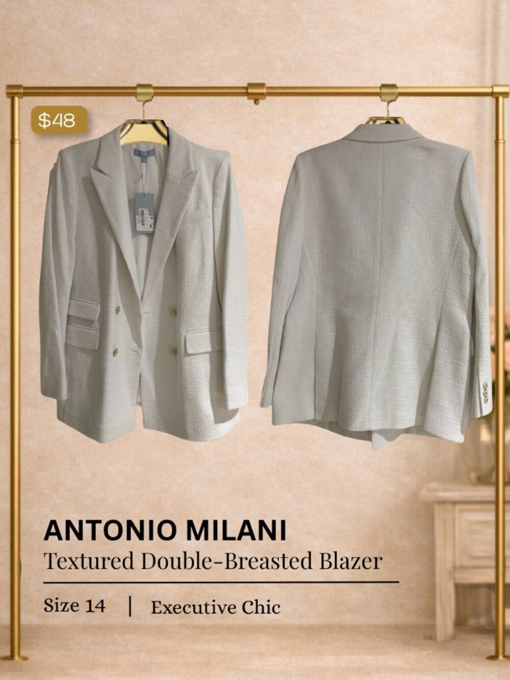 Antonio Melani Textured Double Breasted Blazer – Size 14